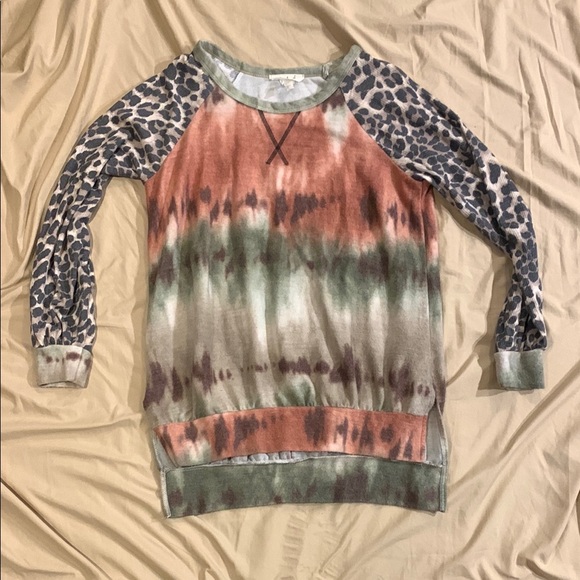 Lovely J Tops - Tie-Dye + Leopard Print Crewneck